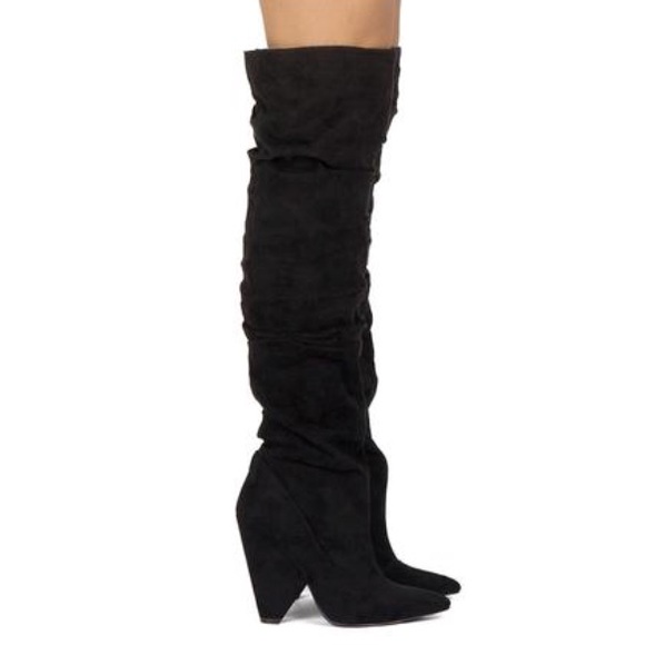 Black Over the Knee Slouchy Cone Heel Boot - Picture 5 of 8